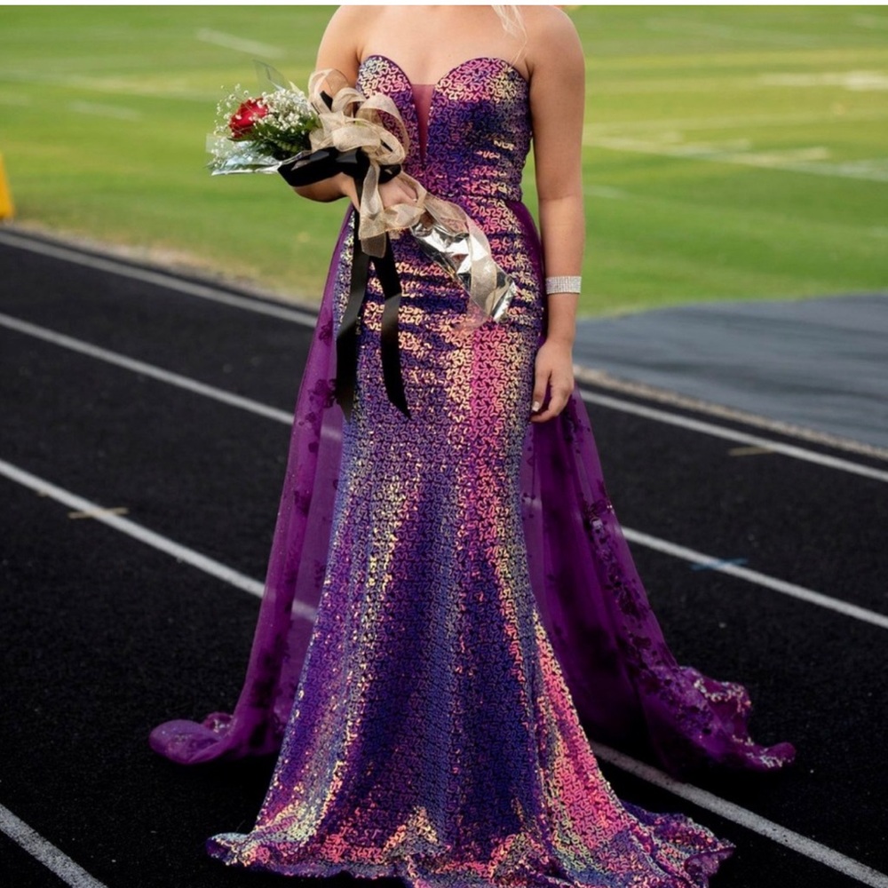 Ellie Wilde purple/gold prom dress